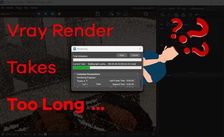 V-Ray render in progress in 3ds Max with a long render time