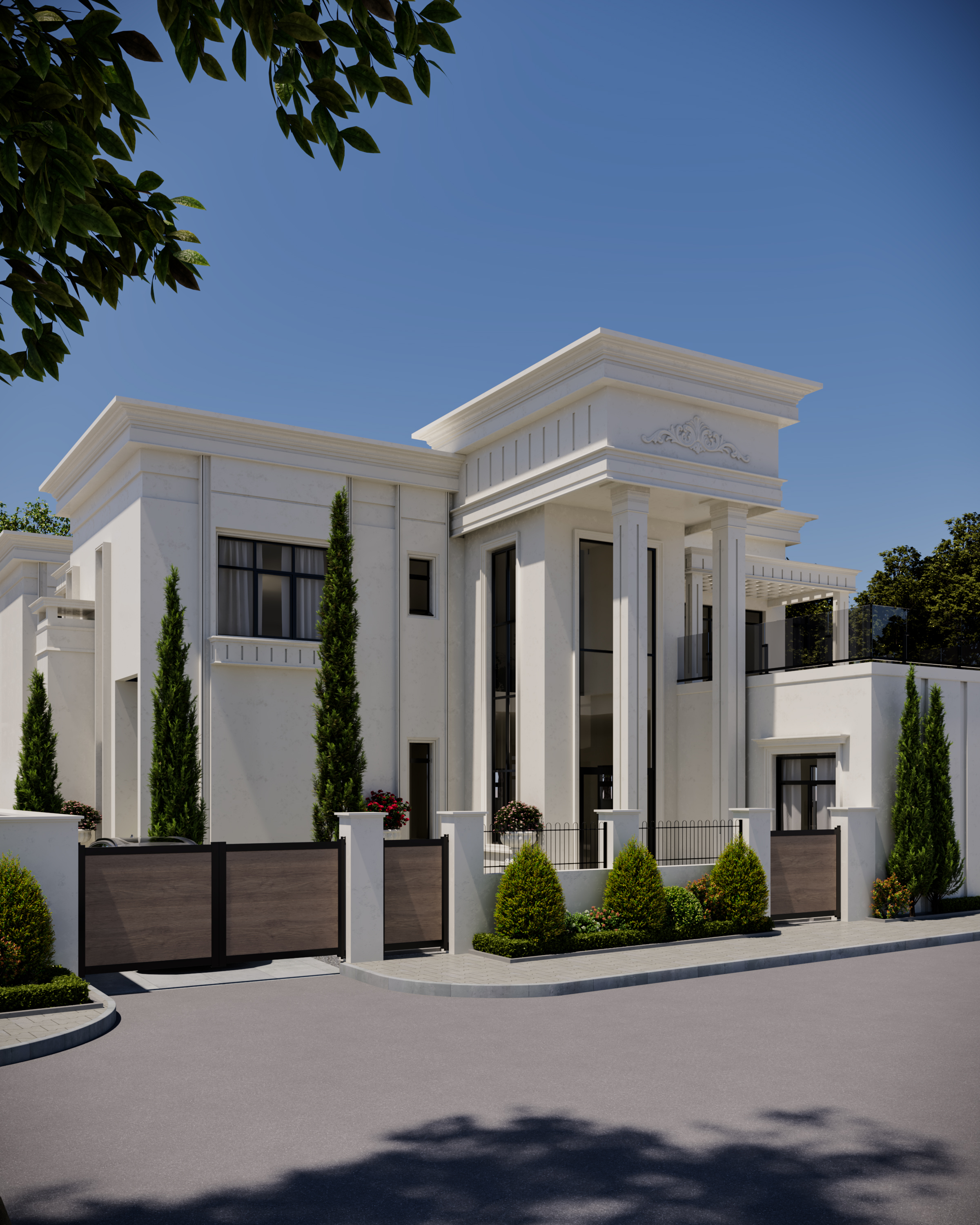 Classical villa facade exterior render