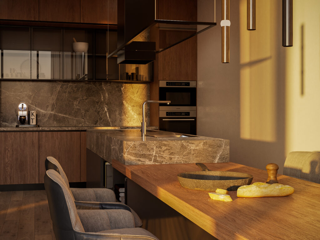 Kitchen golden hour render
